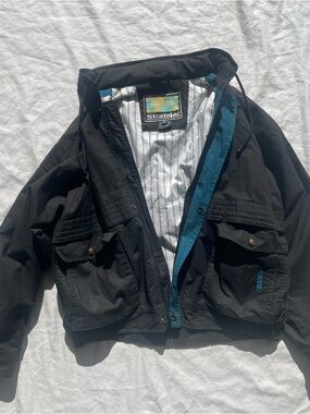 Stratojac Black & Teal Vintage Utility Jacket Men’s Size XL Drip Aura Swag
